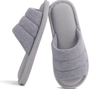 Breathable Cotton Waffle Indoor Slippers Women Men Open Toe Home Shoes